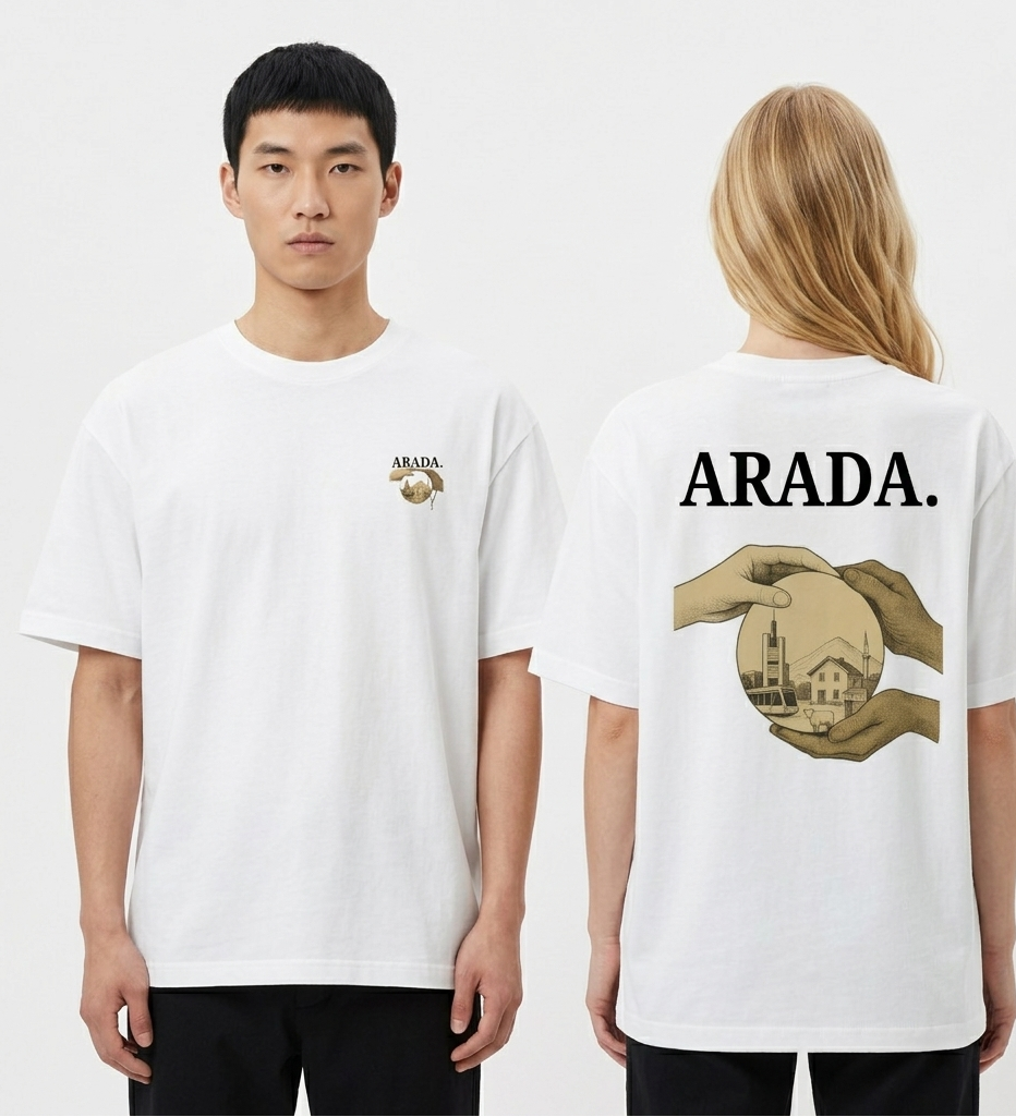 ARADA T-Shirt – “Kültürler Arasında.” Backprint beyaz