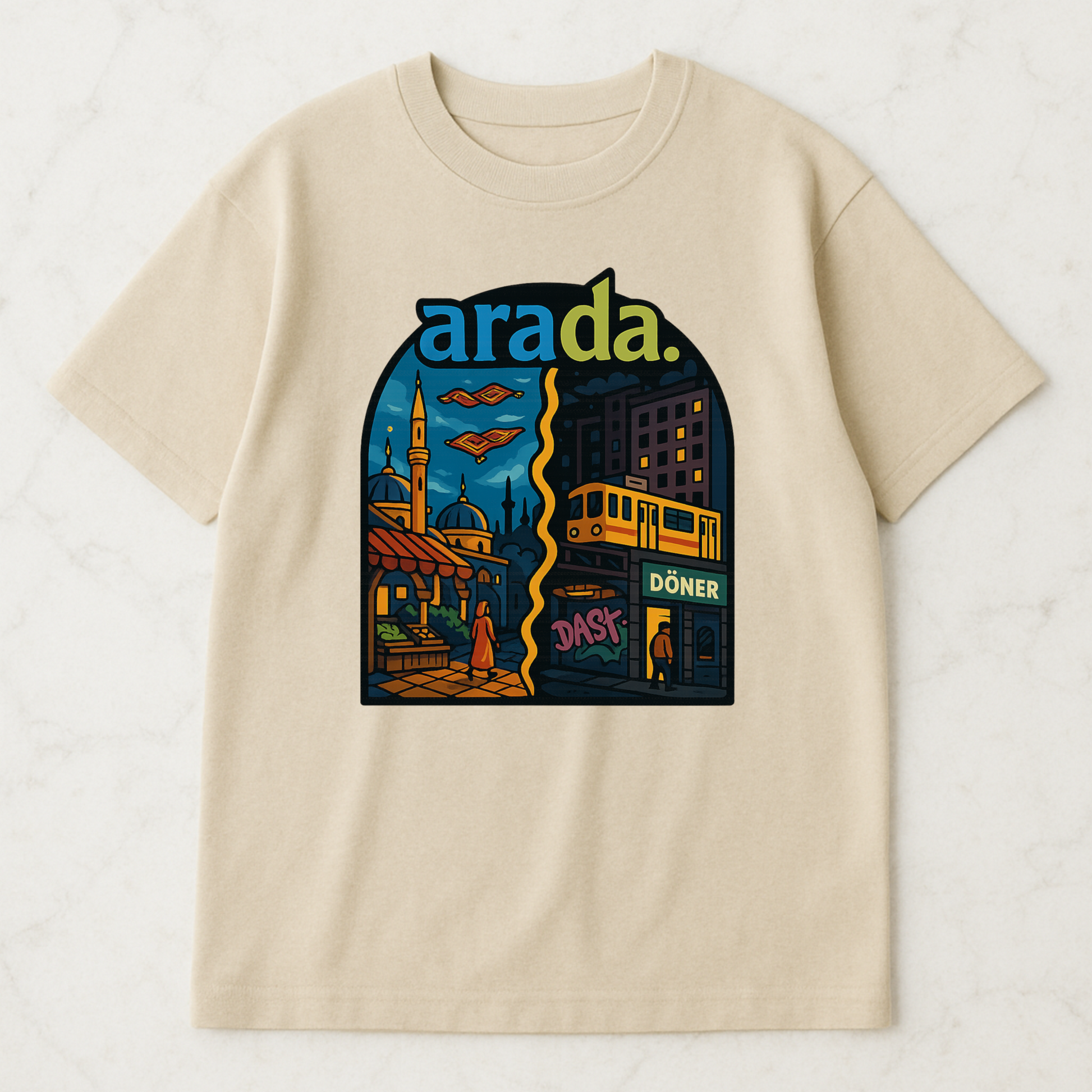 ARADA T-Shirt – “İstanbul/Berlin” Frontprint bej