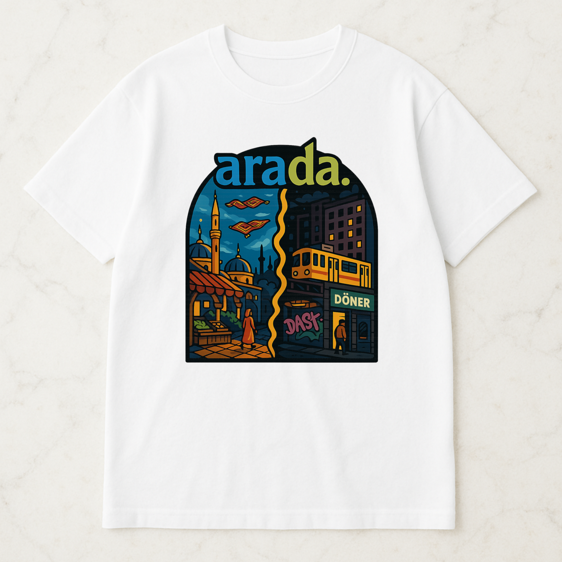 ARADA T-Shirt – “İstanbul/Berlin” Frontprint beyaz