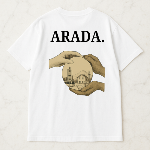 ARADA T-Shirt – “Kültürler Arasında.” Backprint beyaz